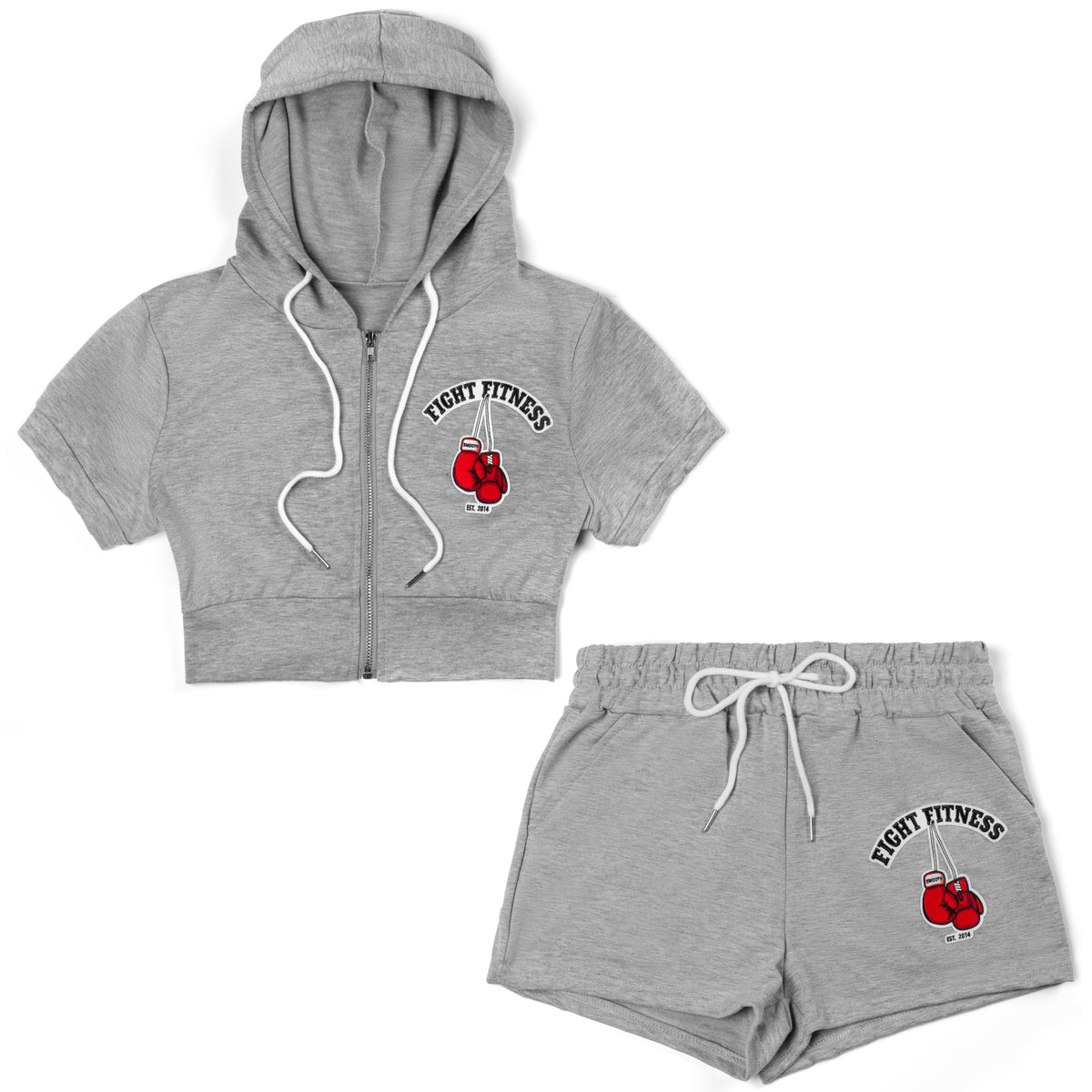 Fight For It Crop Top Short Set Grey