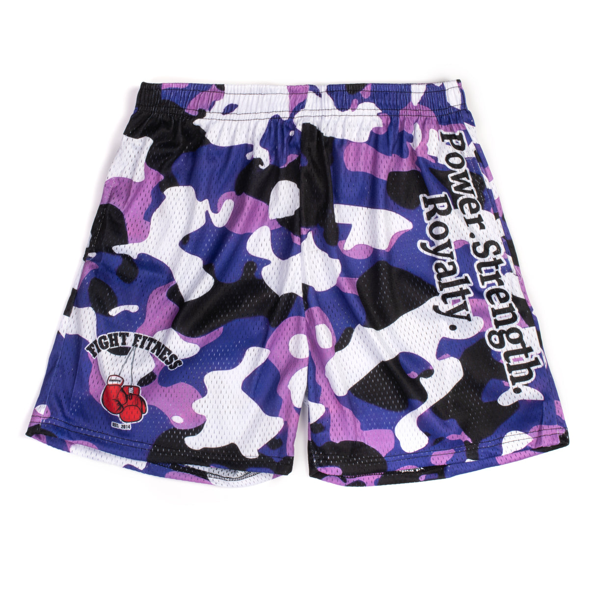 Motivational Camouflage Mesh Shorts 5” Purple