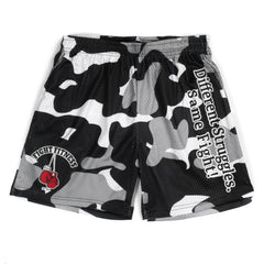 Motivational Camouflage Mesh Shorts 5” Black