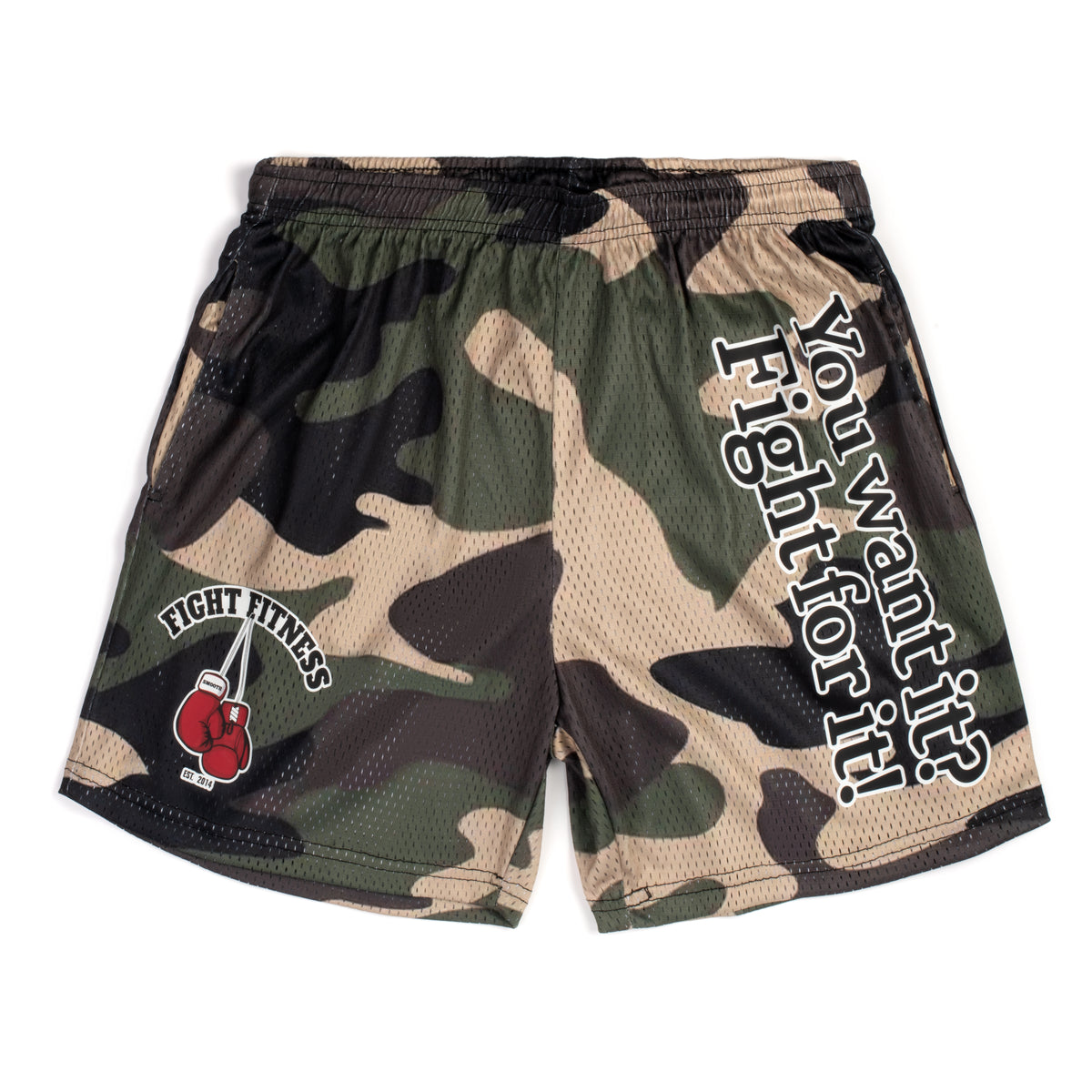 Motivational Camouflage Mesh Shorts 5” Green